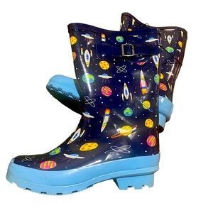 LIGHT-BLUE Space Theme Rain Boots